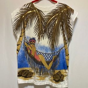 BEAUTIFUL TROPICAL EMBELLISHED WHITE SLEEVELESS TEE